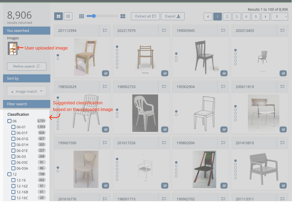 IP Australia Design Search, showing Classification terms based on image match.