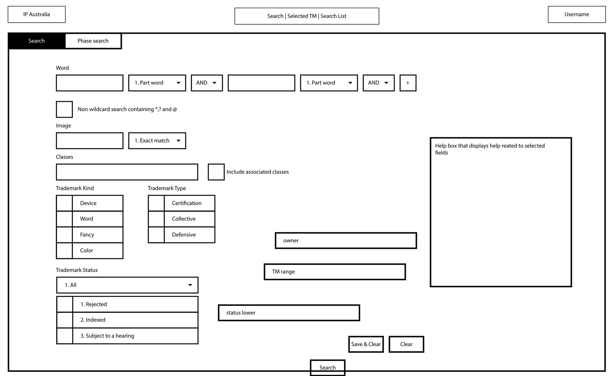 Initial mockups of the search page, designed after workshops with the user group.