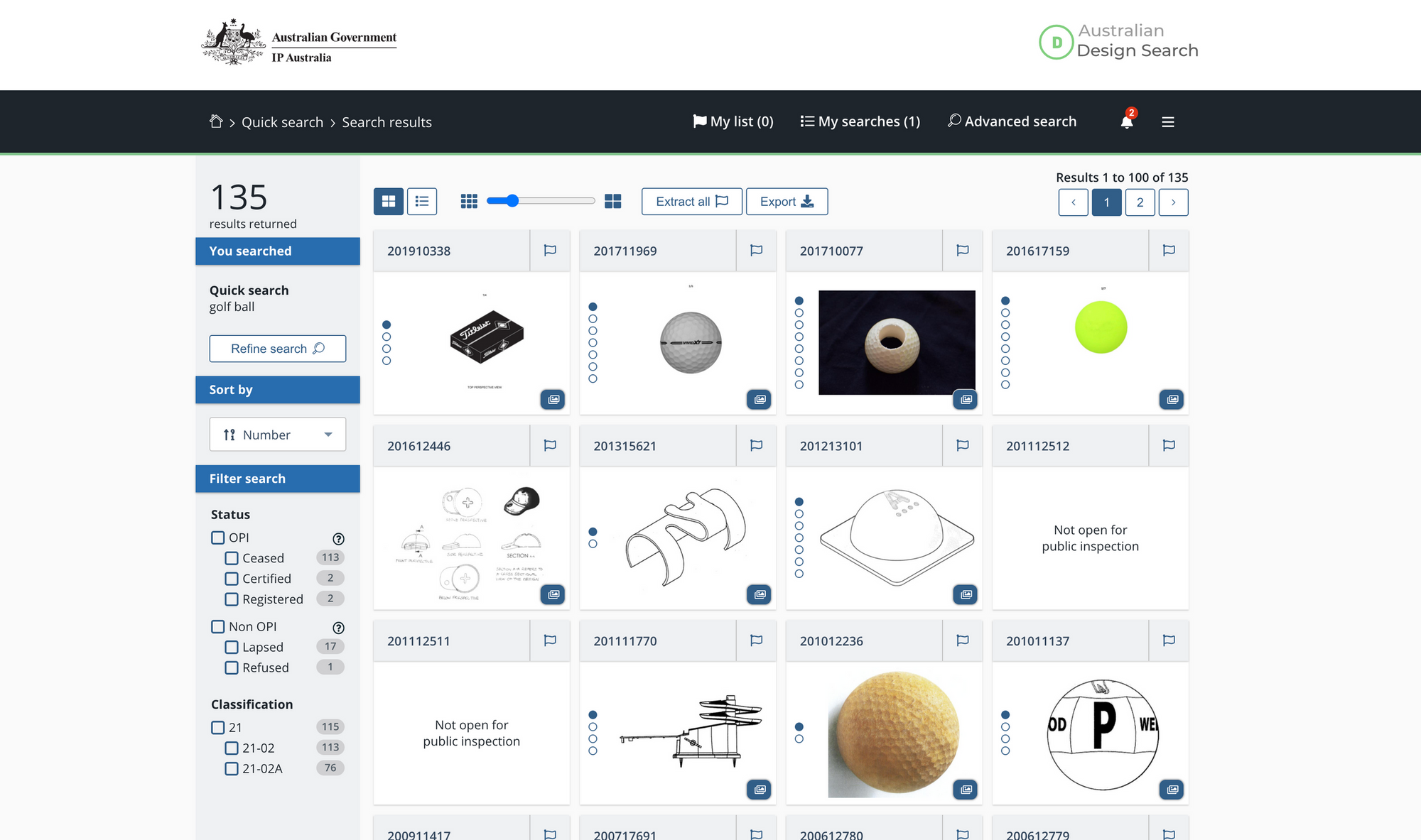 Image optimized grid view on the results page on the industrial design search.